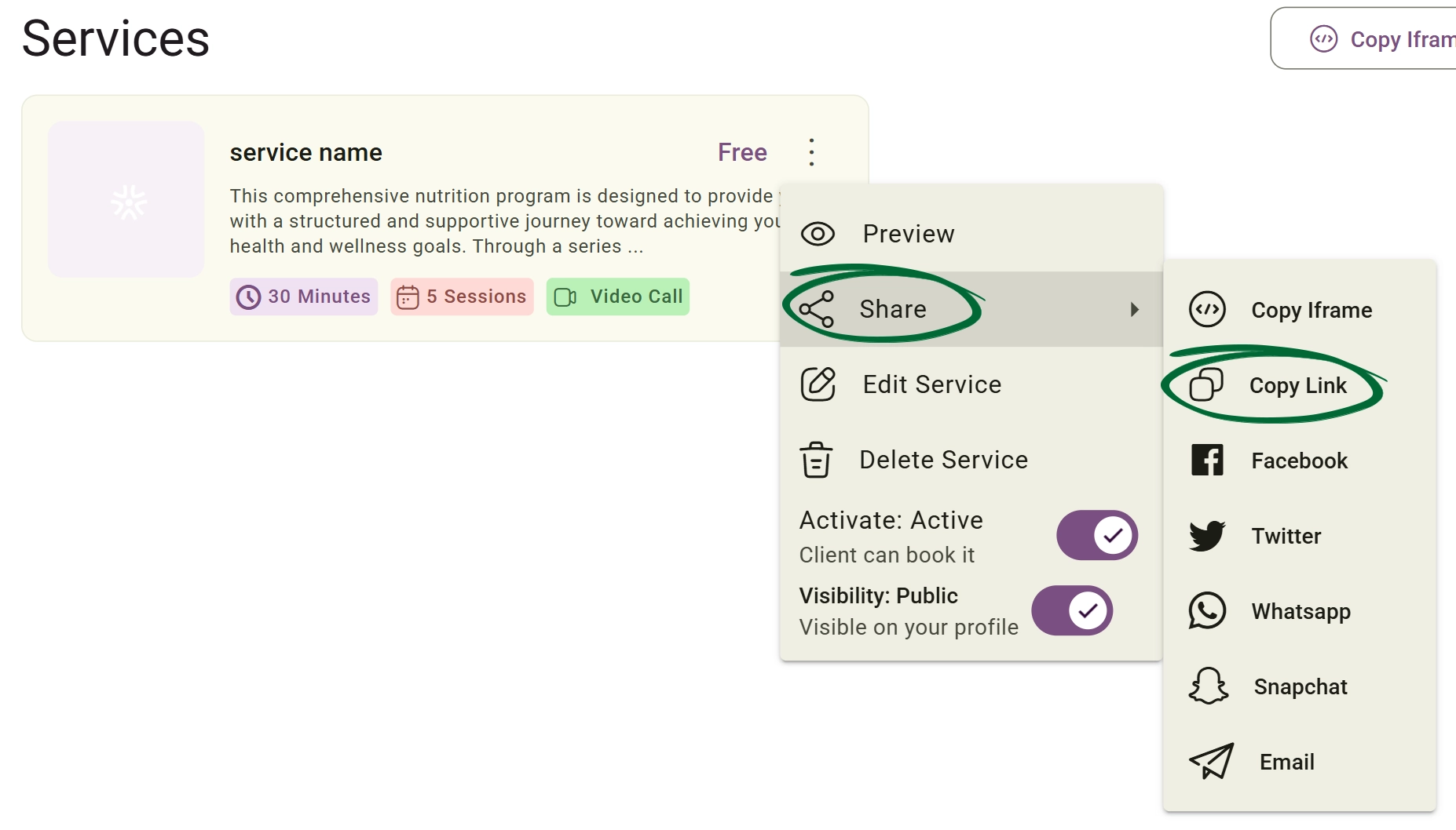 Generate Link screenshot